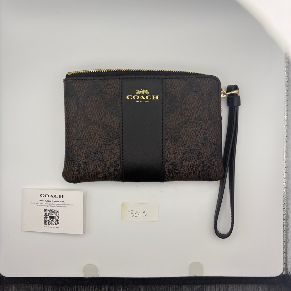 Coach Signature Brown and Black Wristlet